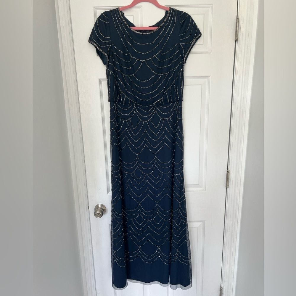 Adrianna Papell Women's Short Sleeve Blouson Beaded Gown-Size 10 - Picture 4 of 14